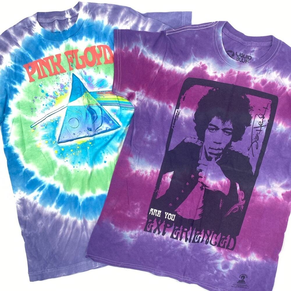 Liquid Blue Lot Tie Dye Pink Floyd‎ Dark Side Of Moon Jimmy Hendrix Tees shirt